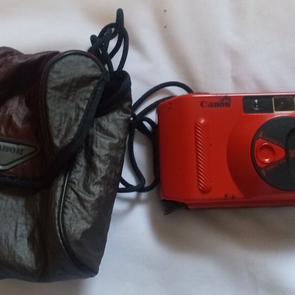 Canon Snappy S Film Camera 35mm, Lens 1:4.5 W/ Pouch, Red, As Is For Parts, Vntg - Picture 3 of 5